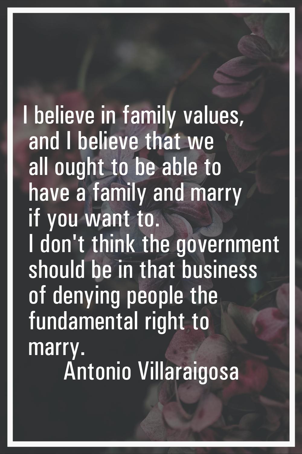 I believe in family values, and I believe that we all ought to be able to have a family and marry i
