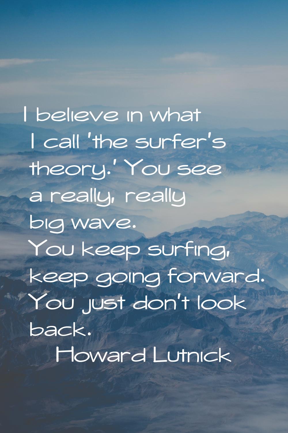 I believe in what I call 'the surfer's theory.' You see a really, really big wave. You keep surfing
