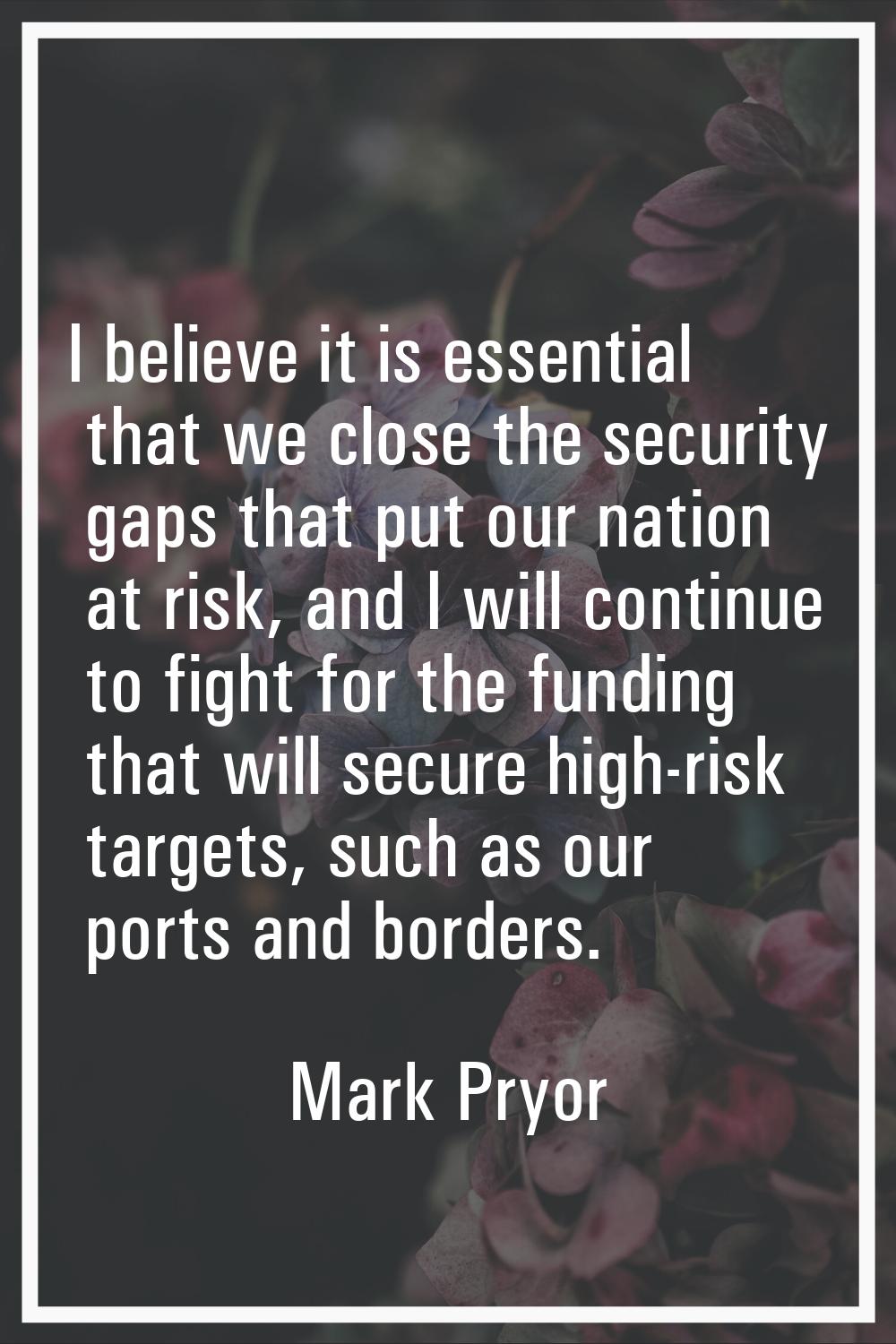 I believe it is essential that we close the security gaps that put our nation at risk, and I will c