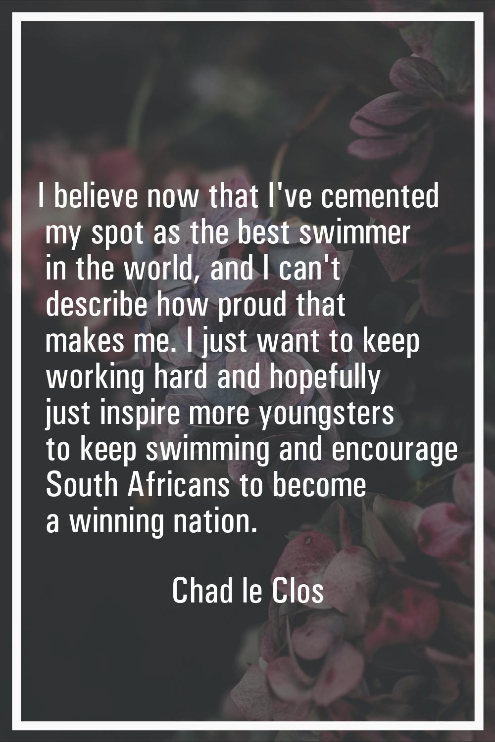 I believe now that I've cemented my spot as the best swimmer in the world, and I can't describe how