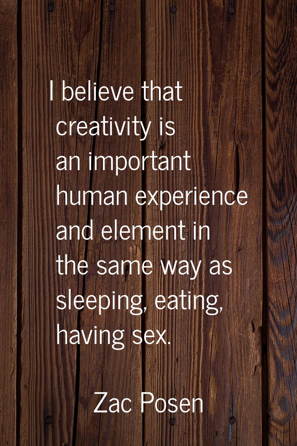 I believe that creativity is an important human experience and element in the same way as sleeping,