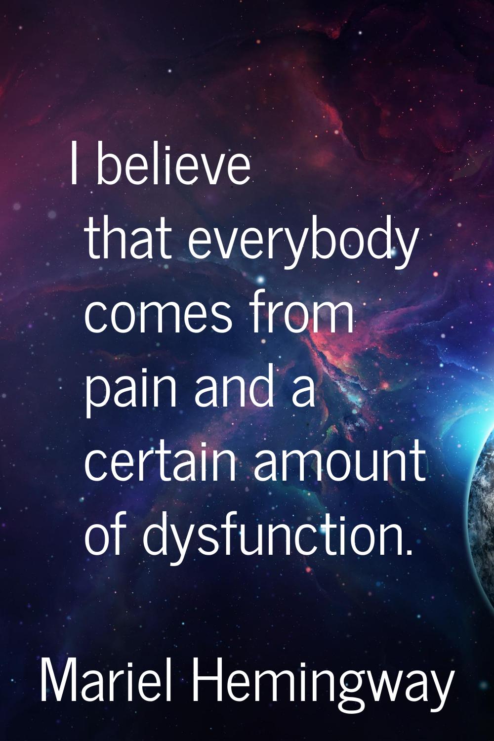 I believe that everybody comes from pain and a certain amount of dysfunction.