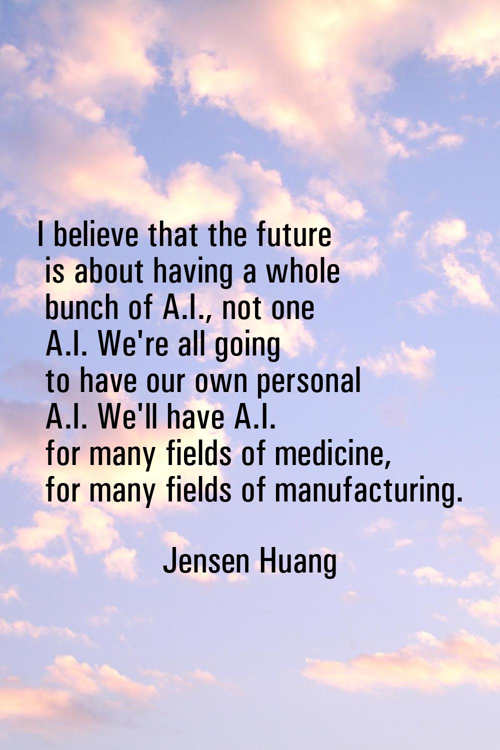 I believe that the future is about having a whole bunch of A.I., not one A.I. We're all going to ha