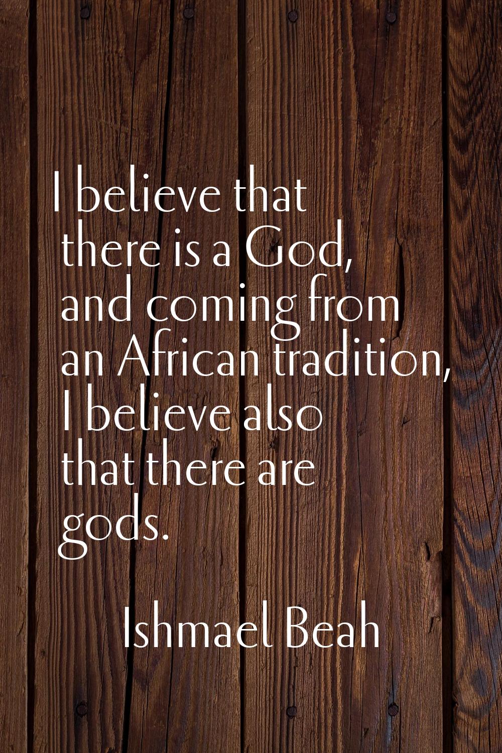 I believe that there is a God, and coming from an African tradition, I believe also that there are 