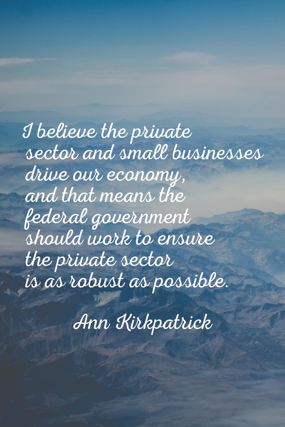 I believe the private sector and small businesses drive our economy, and that means the federal gov