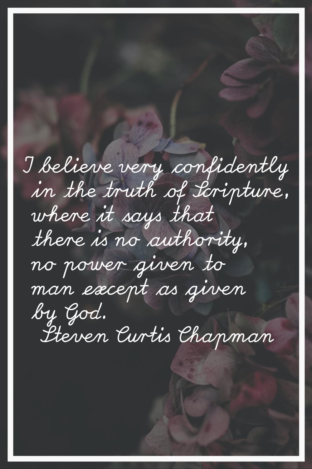 I believe very confidently in the truth of Scripture, where it says that there is no authority, no 