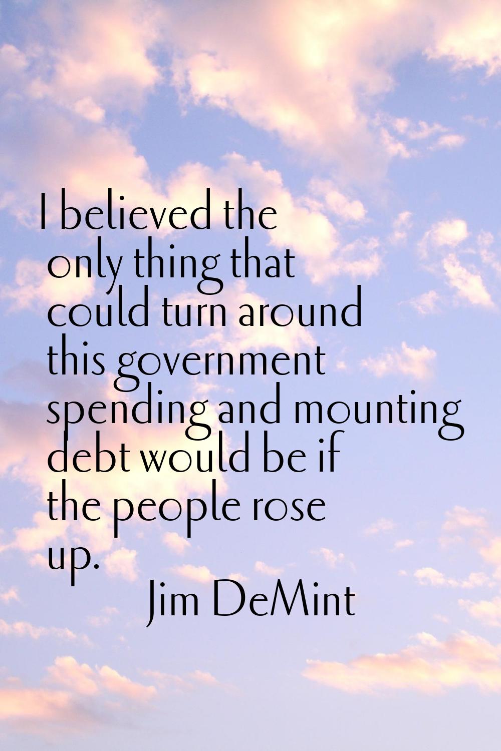 I believed the only thing that could turn around this government spending and mounting debt would b