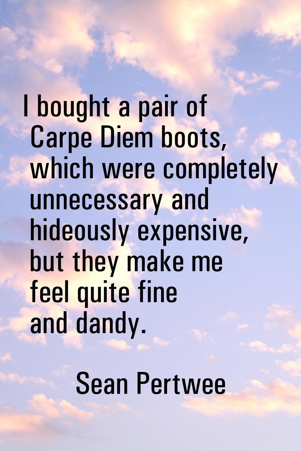 I bought a pair of Carpe Diem boots, which were completely unnecessary and hideously expensive, but