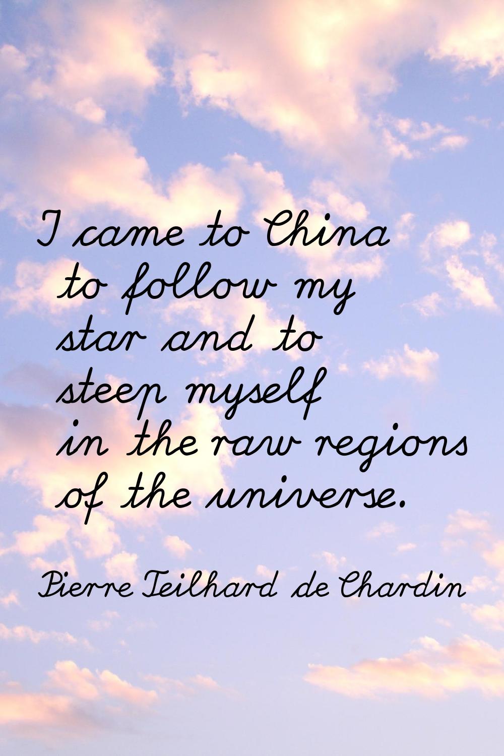 I came to China to follow my star and to steep myself in the raw regions of the universe.