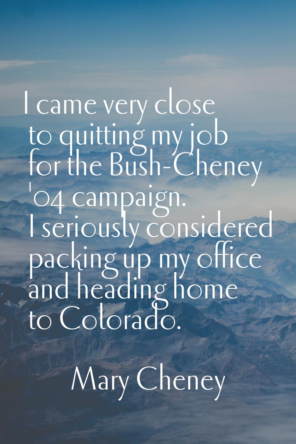 I came very close to quitting my job for the Bush-Cheney '04 campaign. I seriously considered packi