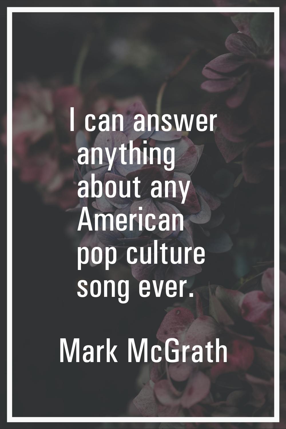 I can answer anything about any American pop culture song ever.