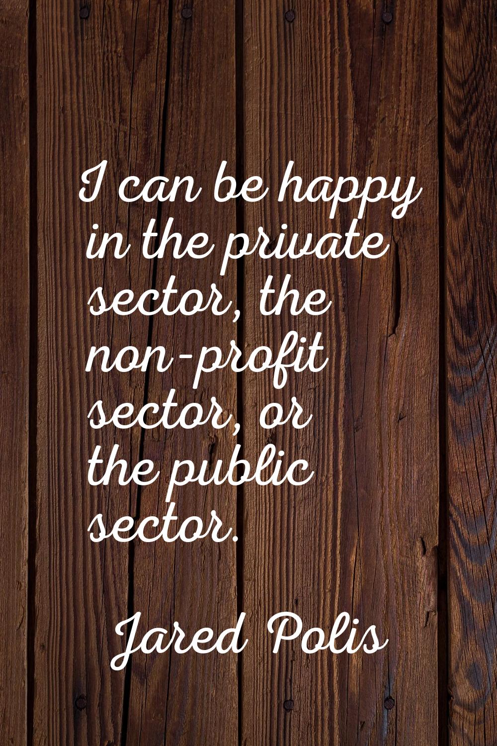 I can be happy in the private sector, the non-profit sector, or the public sector.