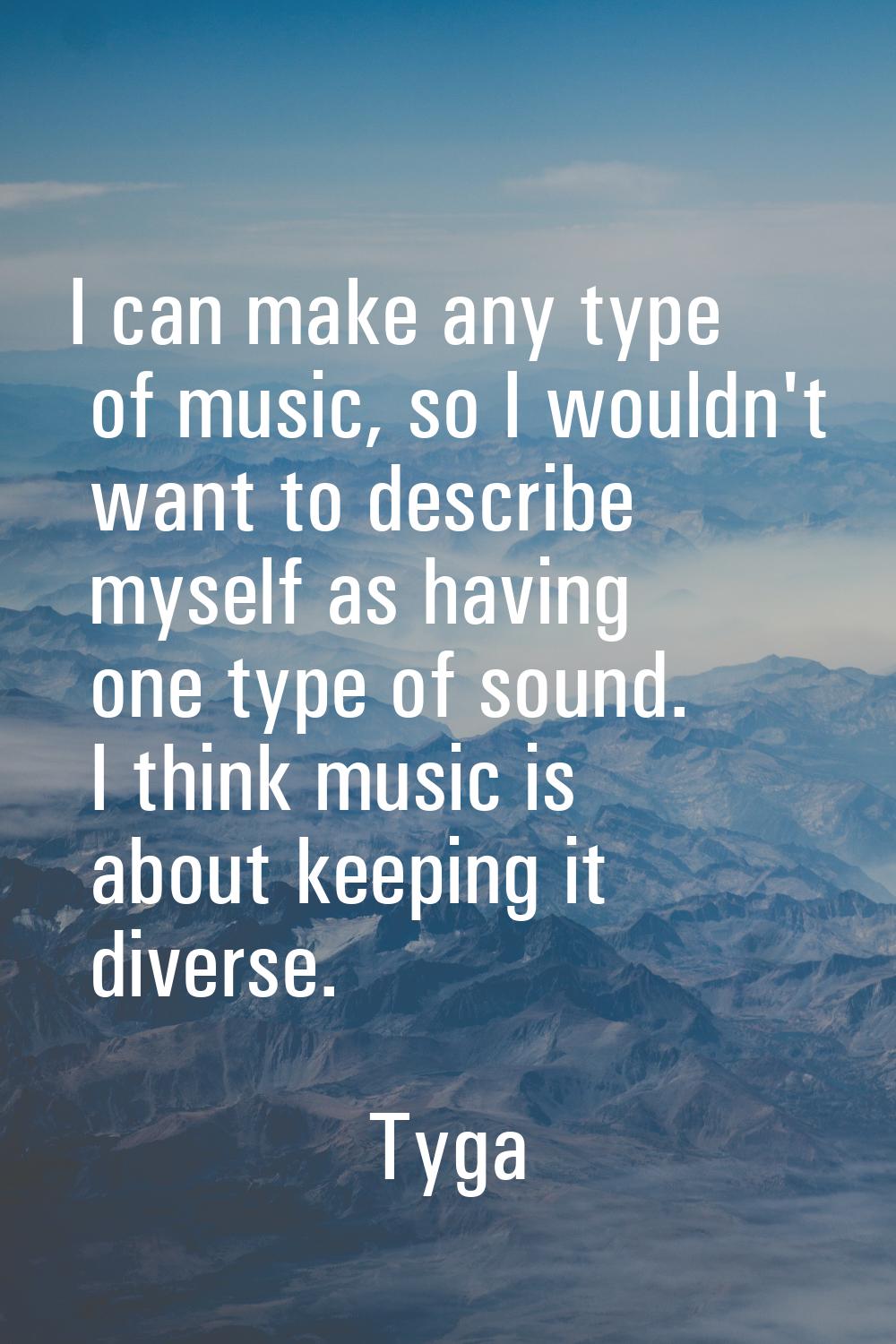 I can make any type of music, so I wouldn't want to describe myself as having one type of sound. I 