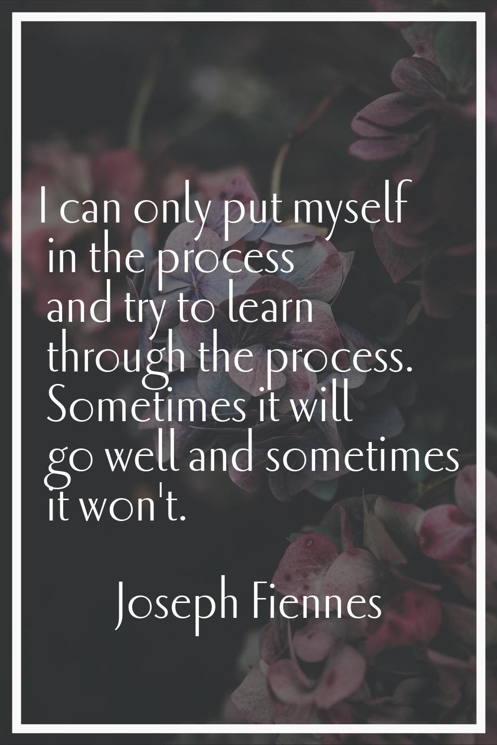 I can only put myself in the process and try to learn through the process. Sometimes it will go wel