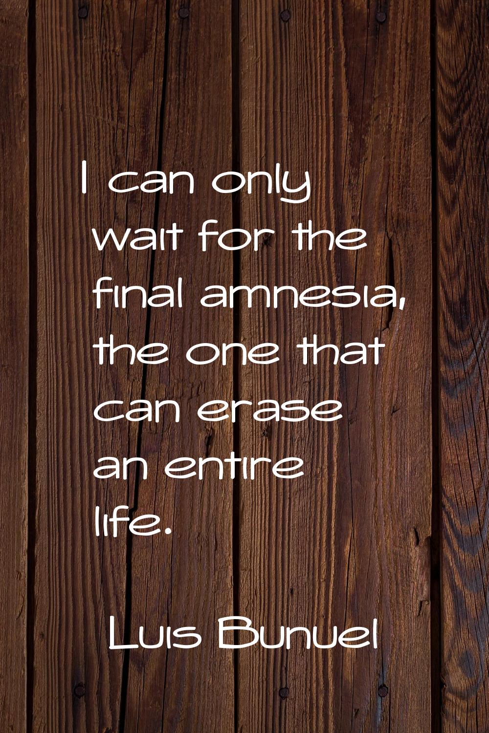 I can only wait for the final amnesia, the one that can erase an entire life.