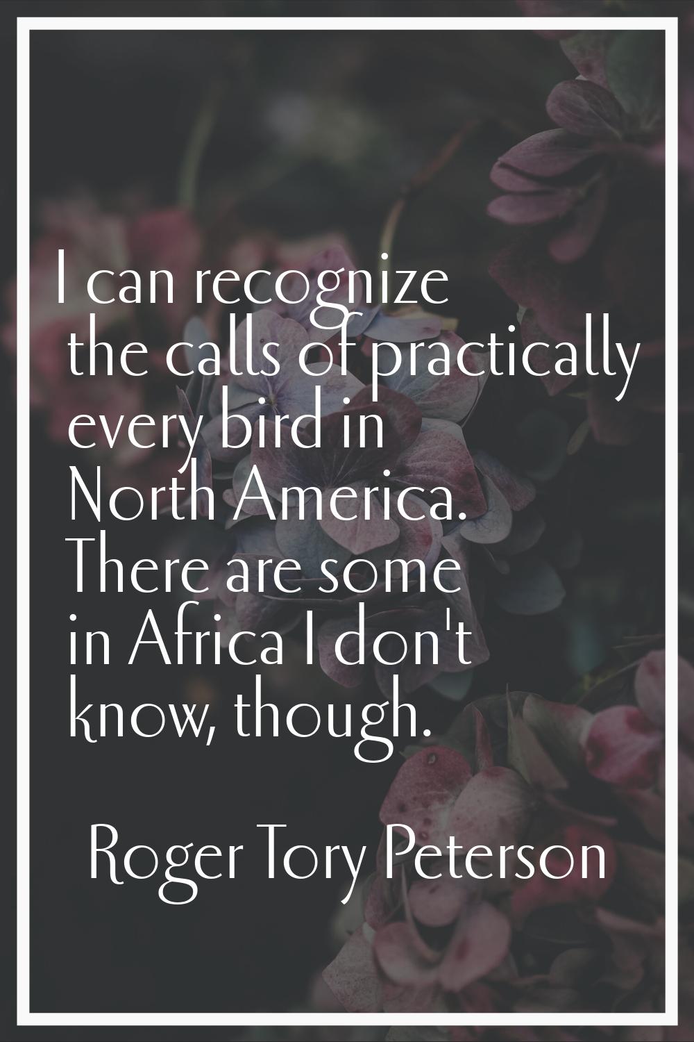 I can recognize the calls of practically every bird in North America. There are some in Africa I do