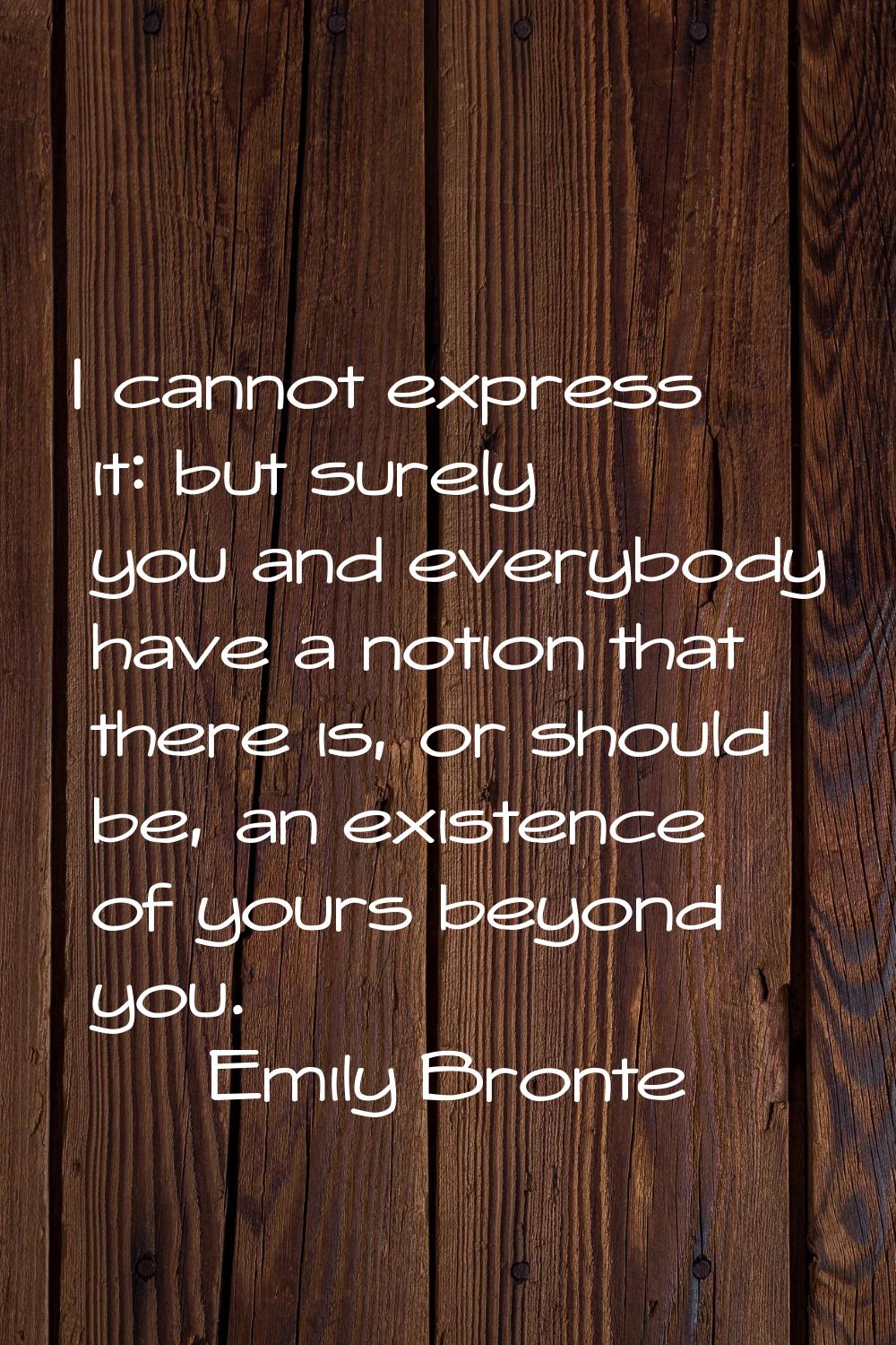 I cannot express it: but surely you and everybody have a notion that there is, or should be, an exi