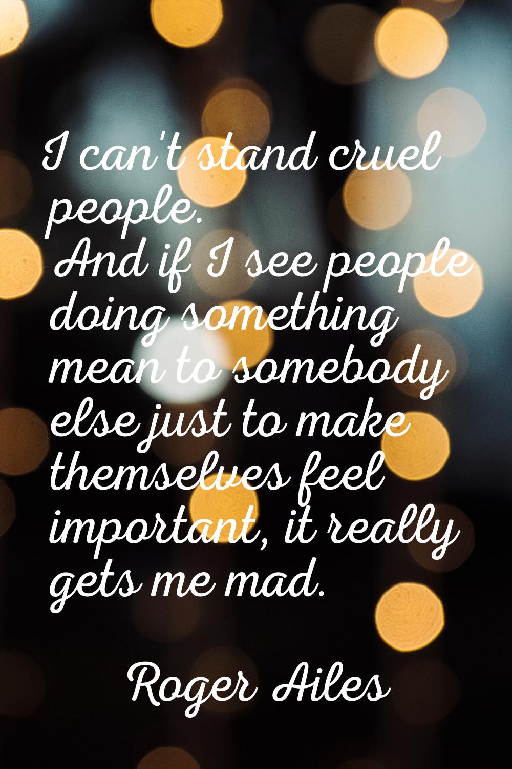 I can't stand cruel people. And if I see people doing something mean to somebody else just to make 