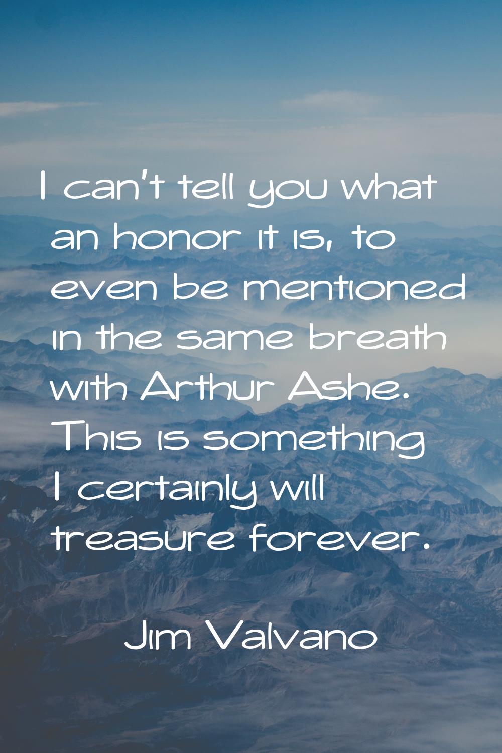 I can't tell you what an honor it is, to even be mentioned in the same breath with Arthur Ashe. Thi