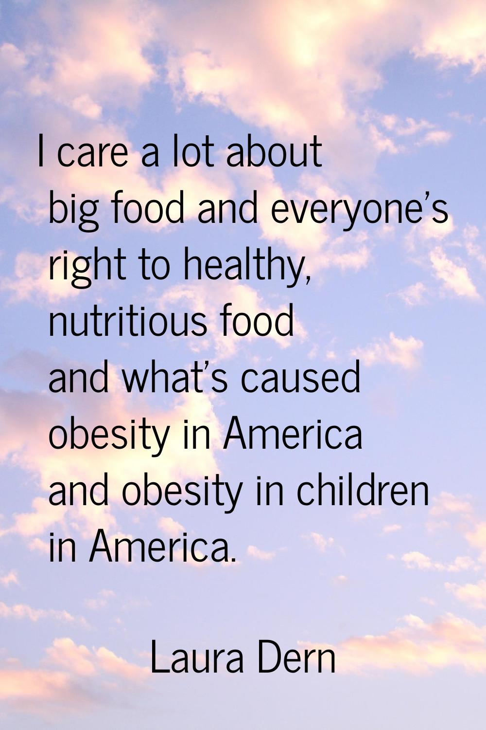 I care a lot about big food and everyone's right to healthy, nutritious food and what's caused obes