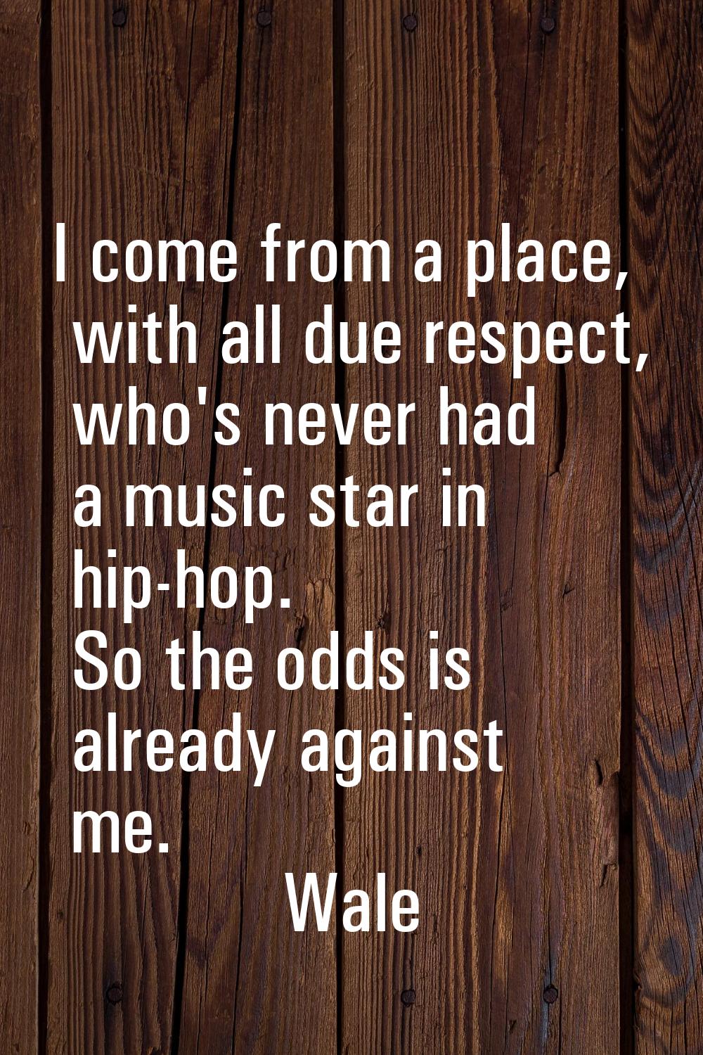 I come from a place, with all due respect, who's never had a music star in hip-hop. So the odds is 