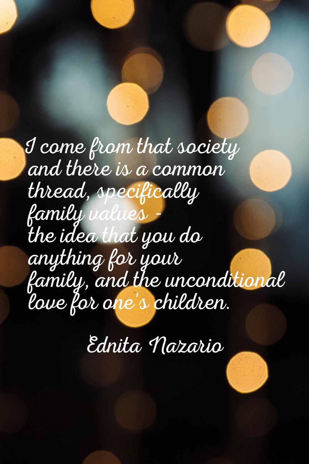 I come from that society and there is a common thread, specifically family values - the idea that y
