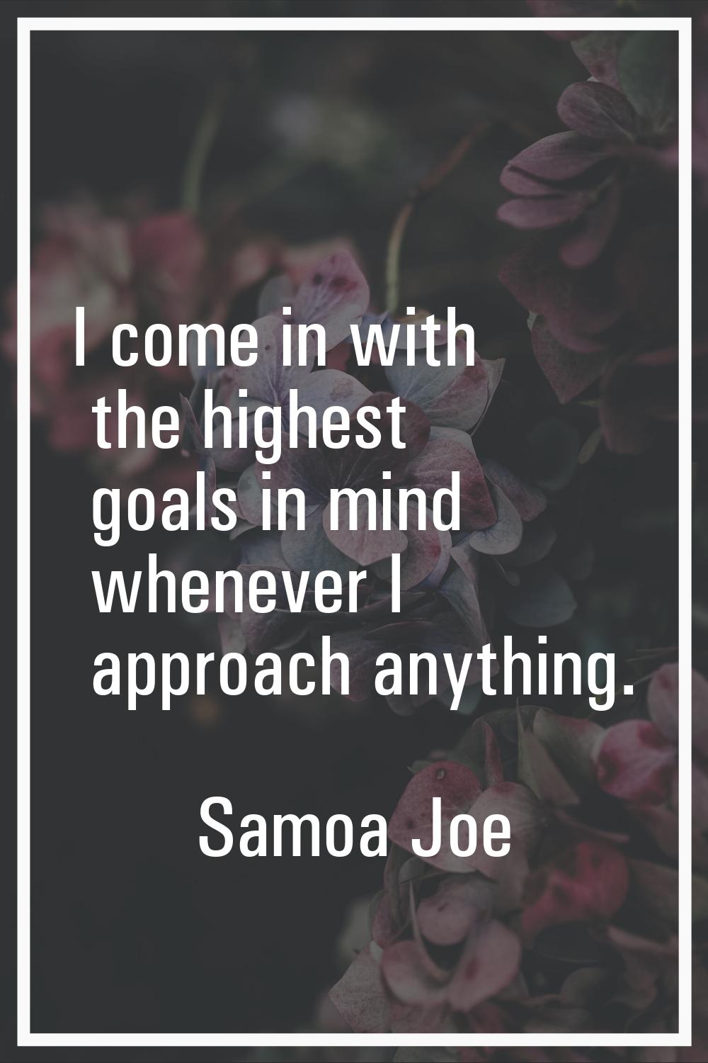 I come in with the highest goals in mind whenever I approach anything.
