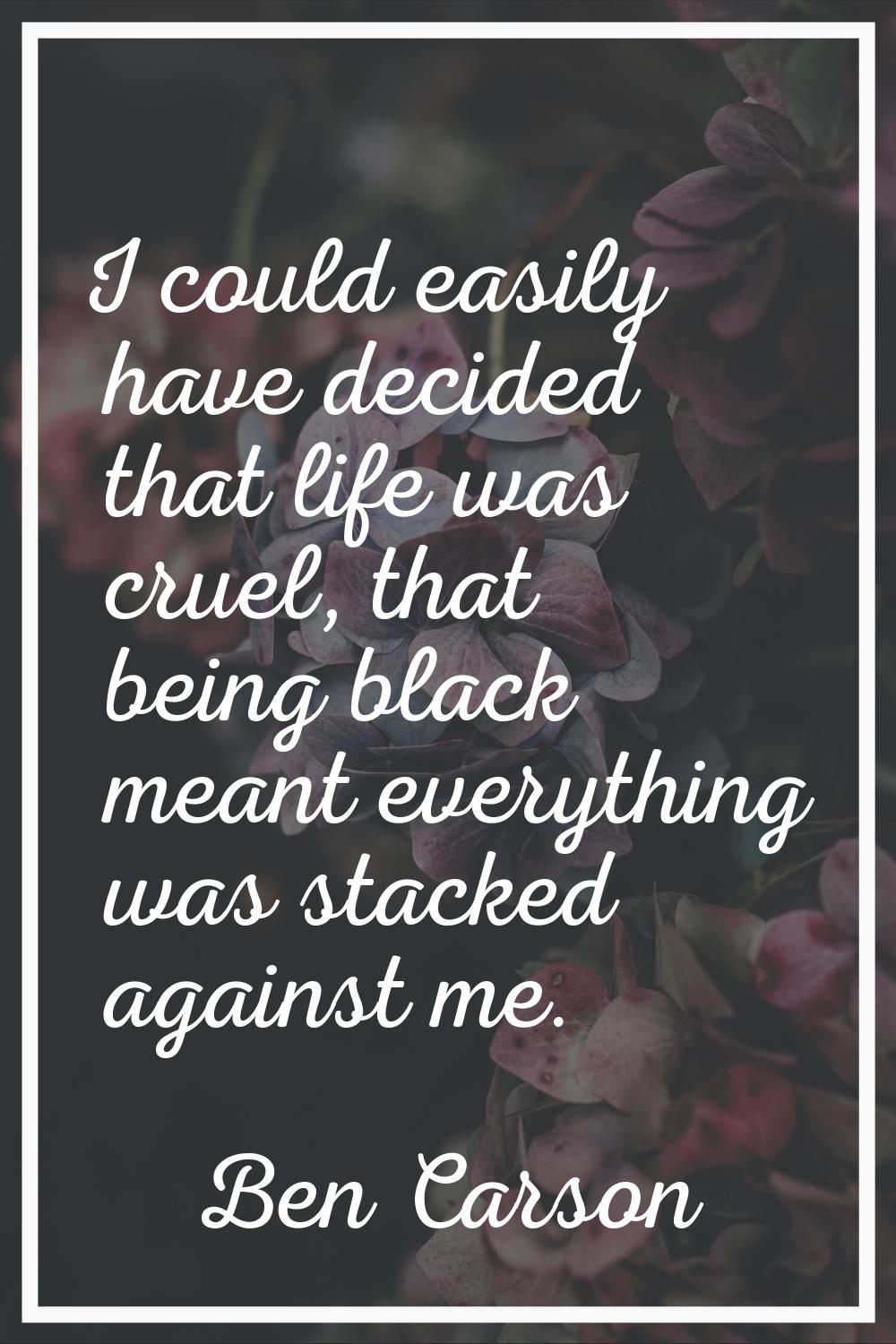 I could easily have decided that life was cruel, that being black meant everything was stacked agai