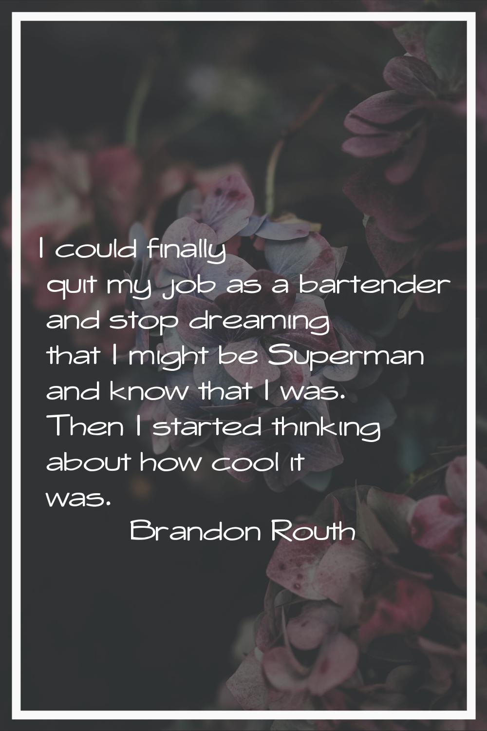 I could finally quit my job as a bartender and stop dreaming that I might be Superman and know that