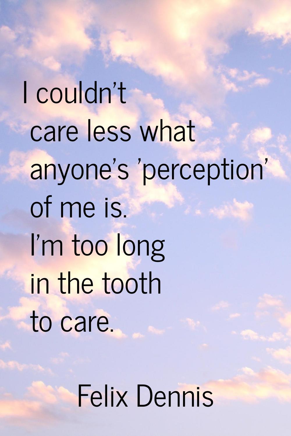 I couldn't care less what anyone's 'perception' of me is. I'm too long in the tooth to care.
