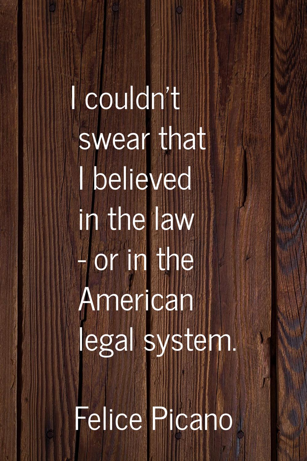 I couldn't swear that I believed in the law - or in the American legal system.