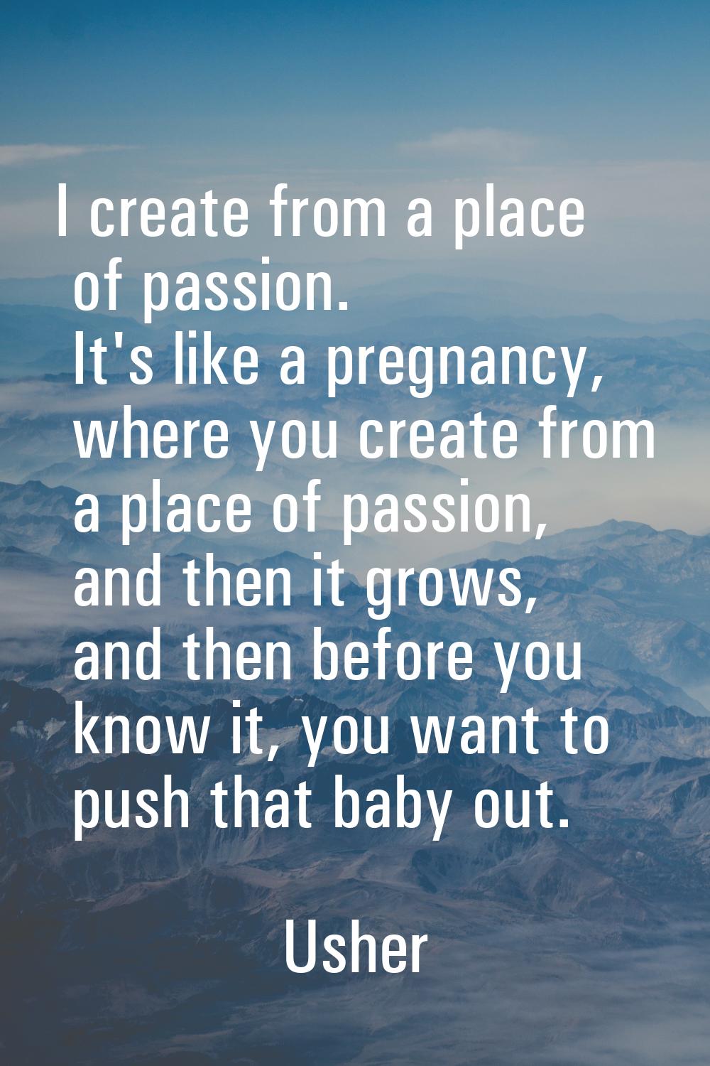 I create from a place of passion. It's like a pregnancy, where you create from a place of passion, 