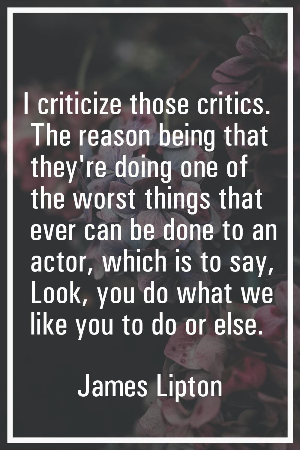 I criticize those critics. The reason being that they're doing one of the worst things that ever ca