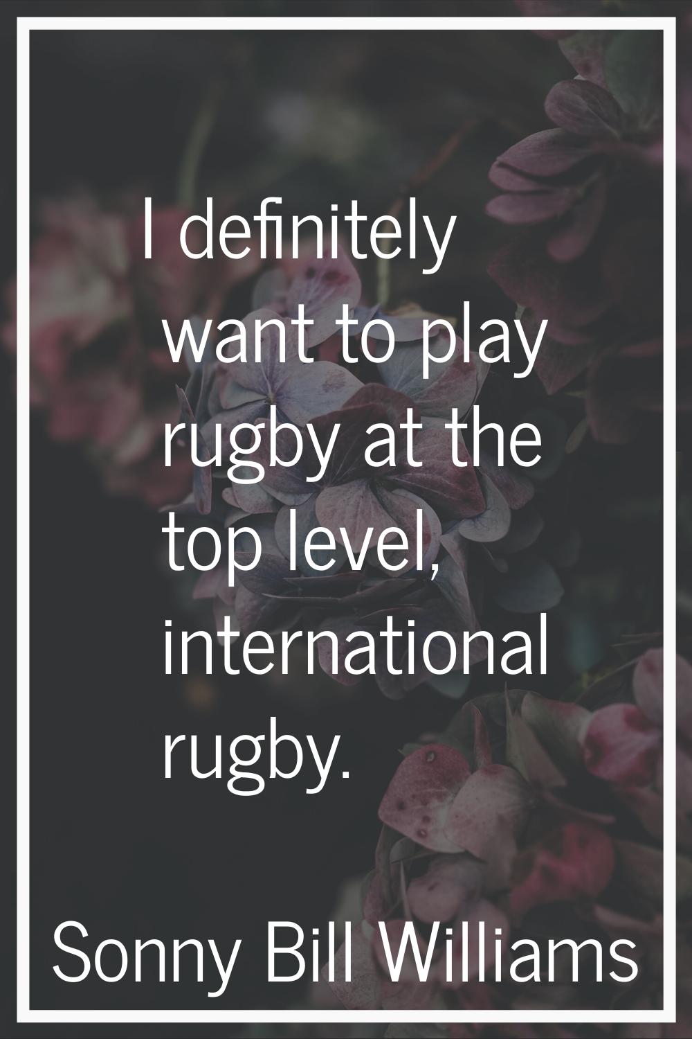 I definitely want to play rugby at the top level, international rugby.