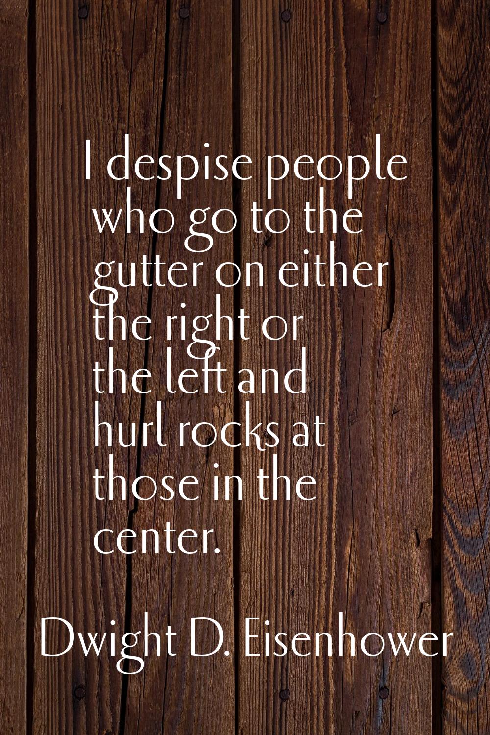 I despise people who go to the gutter on either the right or the left and hurl rocks at those in th