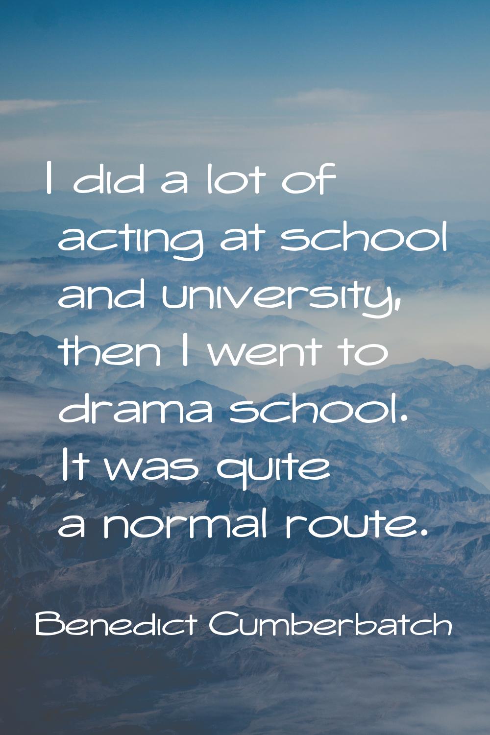 I did a lot of acting at school and university, then I went to drama school. It was quite a normal 