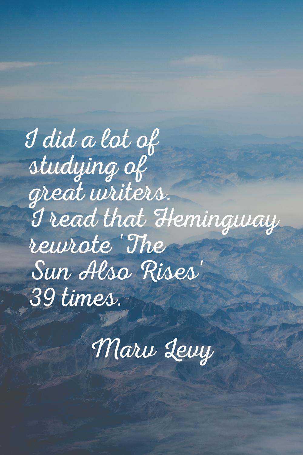 I did a lot of studying of great writers. I read that Hemingway rewrote 'The Sun Also Rises' 39 tim