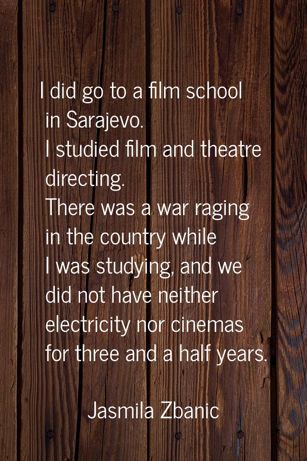 I did go to a film school in Sarajevo. I studied film and theatre directing. There was a war raging