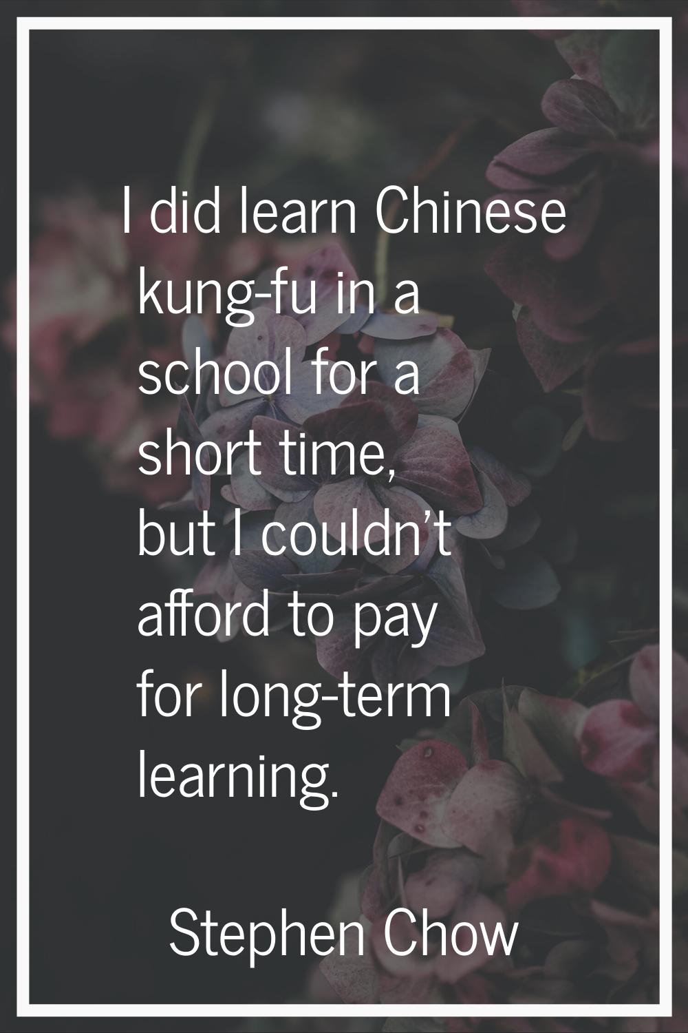I did learn Chinese kung-fu in a school for a short time, but I couldn't afford to pay for long-ter