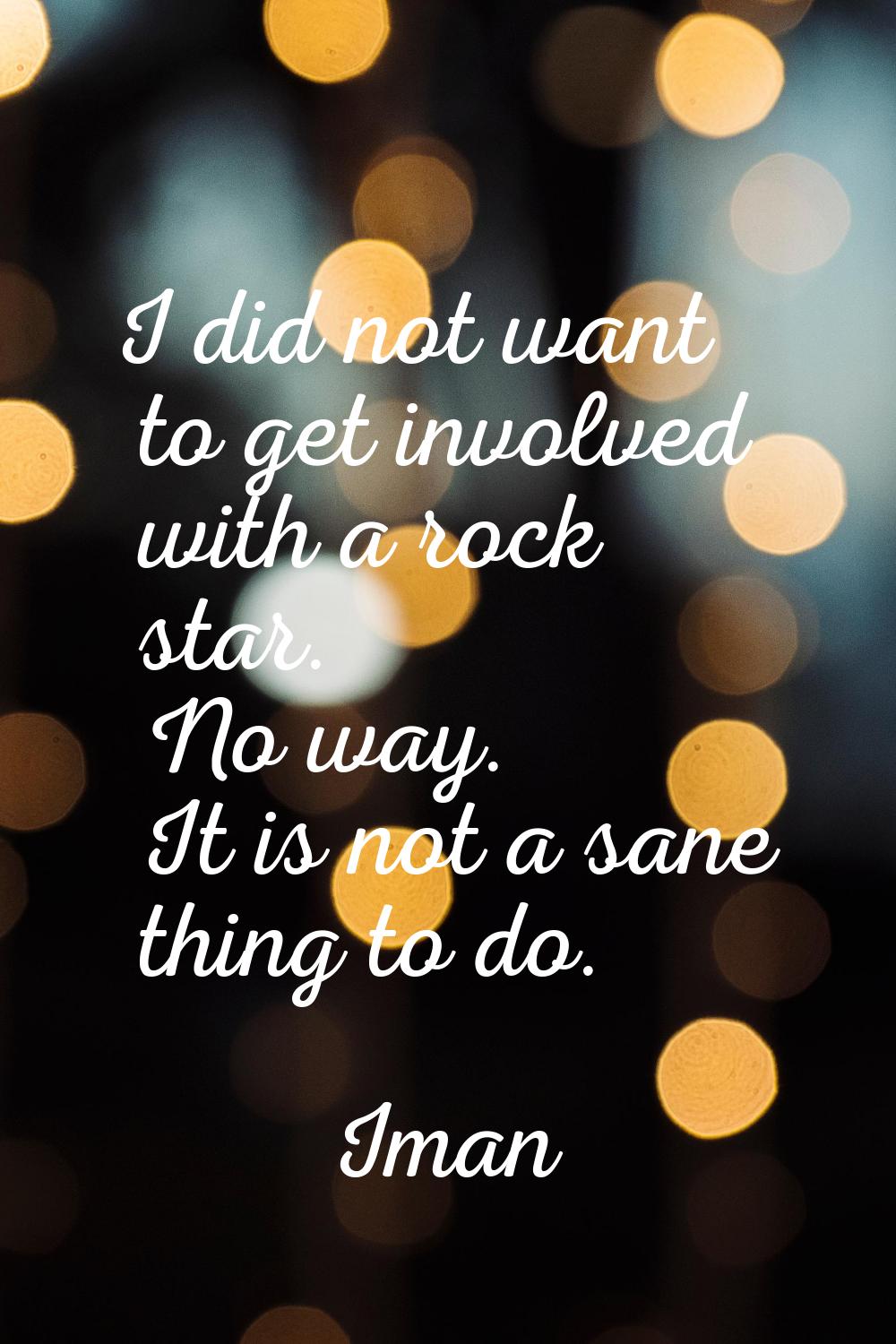 I did not want to get involved with a rock star. No way. It is not a sane thing to do.