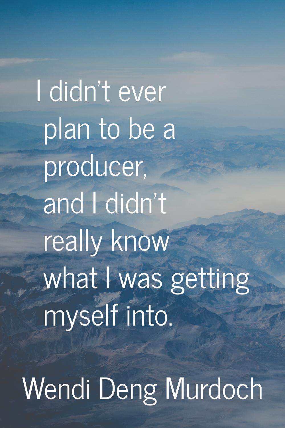I didn't ever plan to be a producer, and I didn't really know what I was getting myself into.