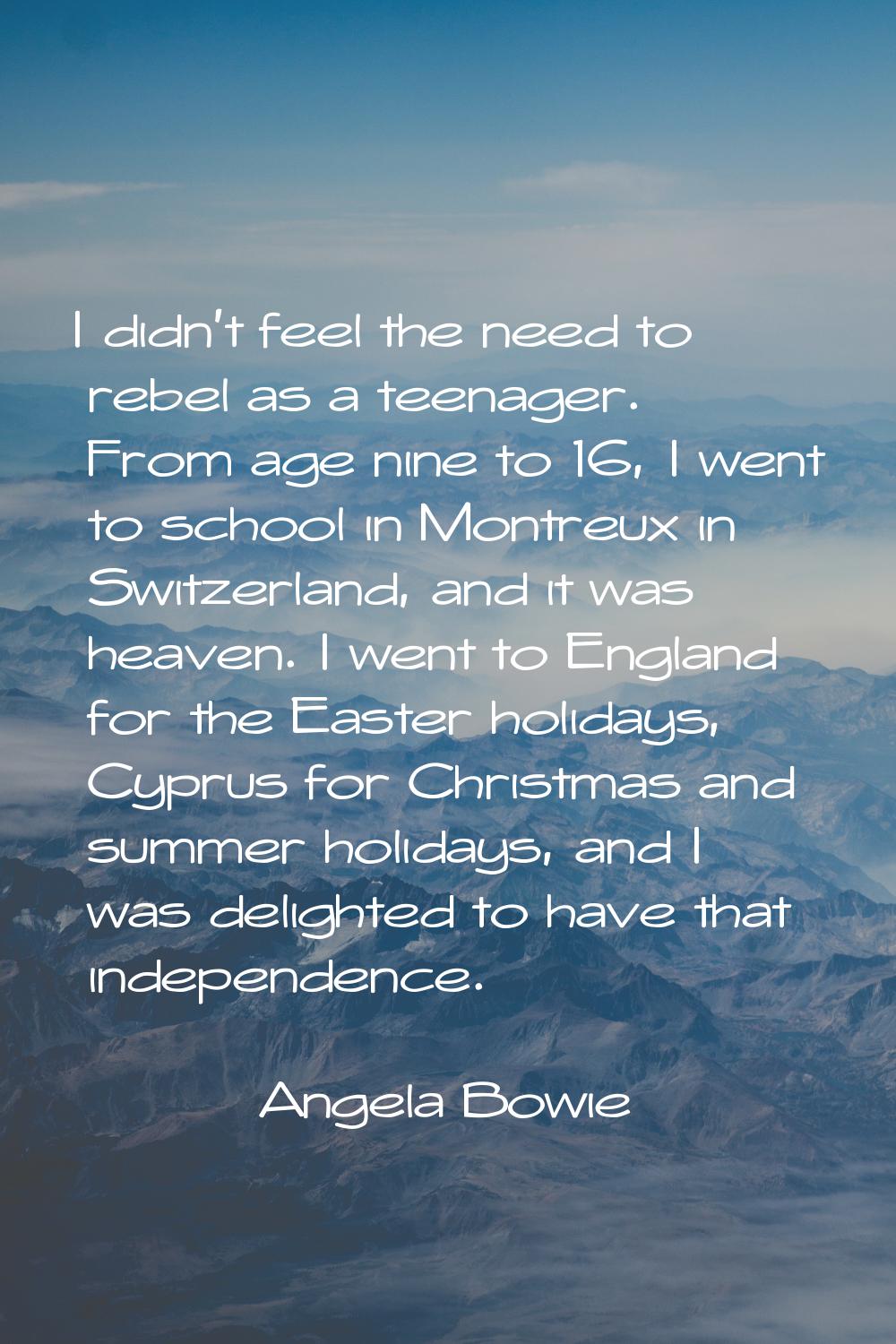 I didn't feel the need to rebel as a teenager. From age nine to 16, I went to school in Montreux in