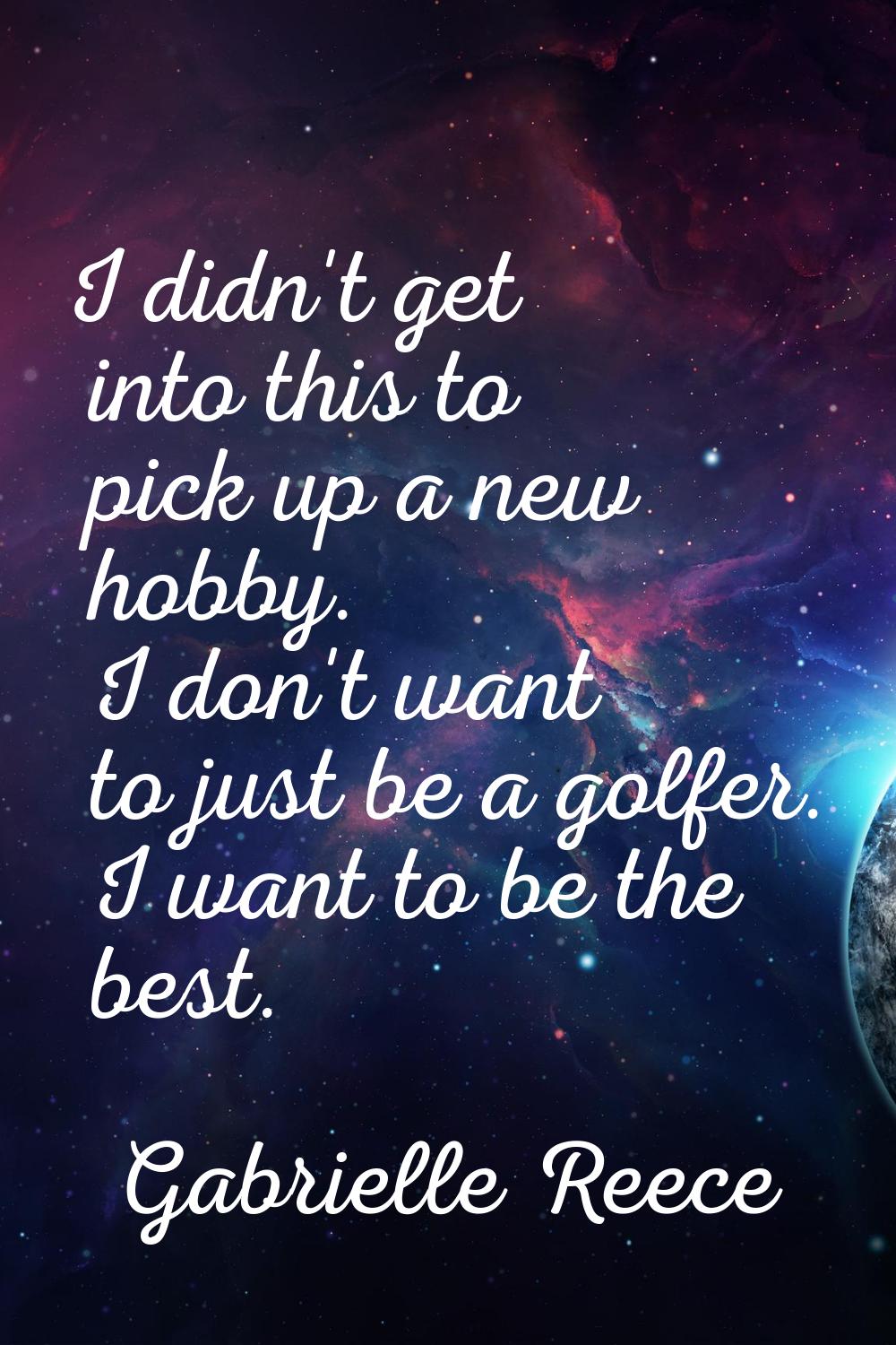 I didn't get into this to pick up a new hobby. I don't want to just be a golfer. I want to be the b