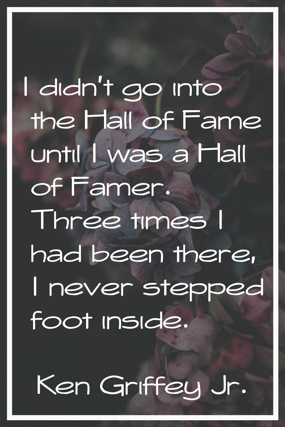 I didn't go into the Hall of Fame until I was a Hall of Famer. Three times I had been there, I neve