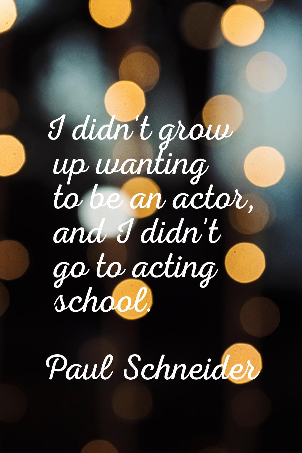 I didn't grow up wanting to be an actor, and I didn't go to acting school.
