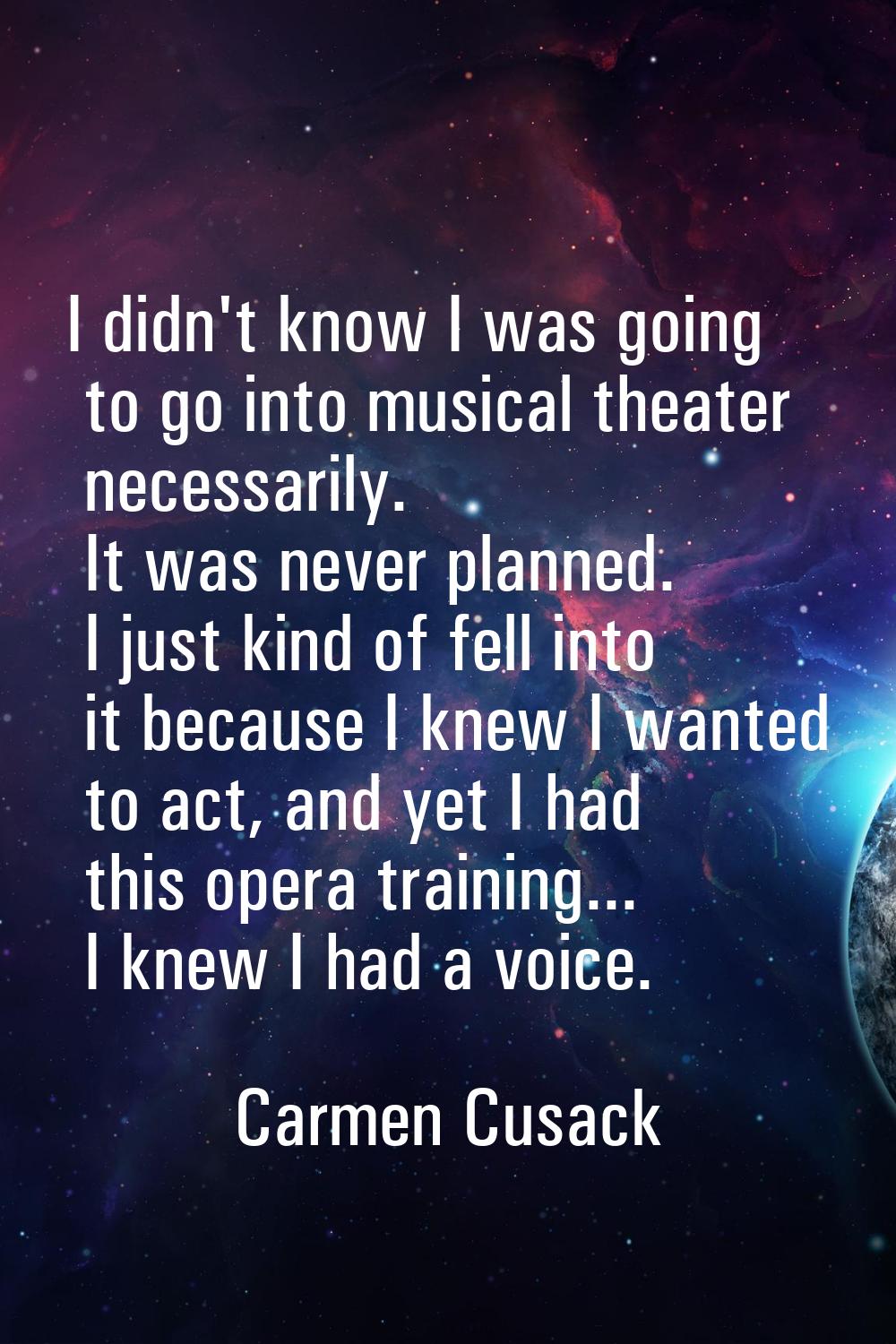 I didn't know I was going to go into musical theater necessarily. It was never planned. I just kind