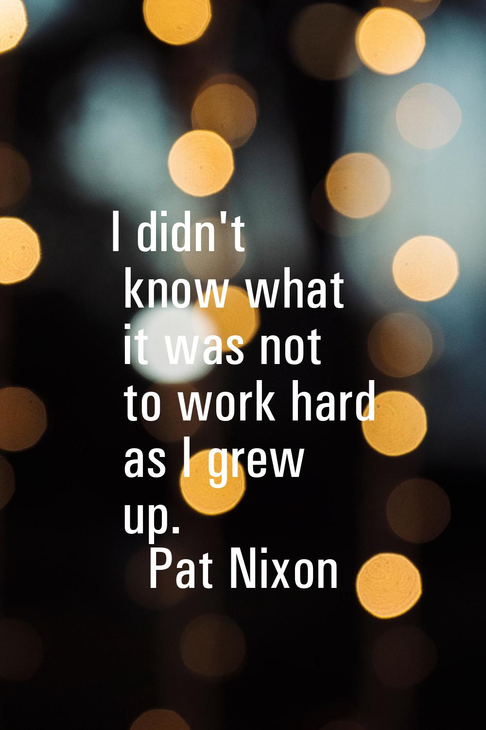 I didn't know what it was not to work hard as I grew up.