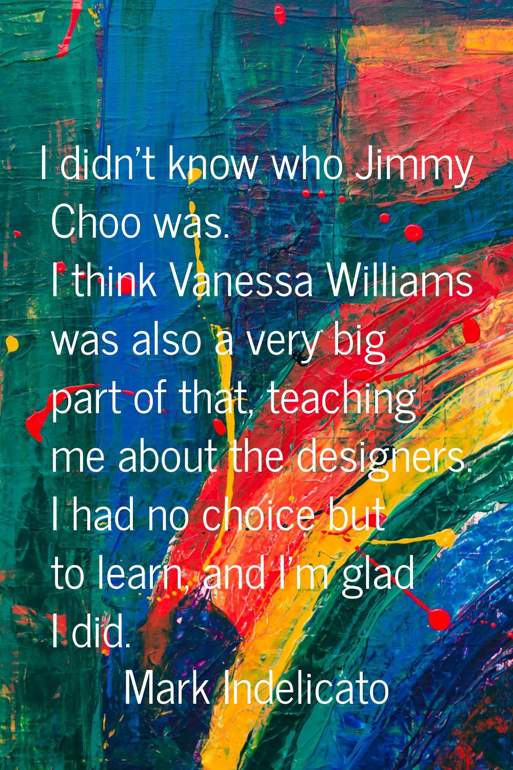 I didn't know who Jimmy Choo was. I think Vanessa Williams was also a very big part of that, teachi