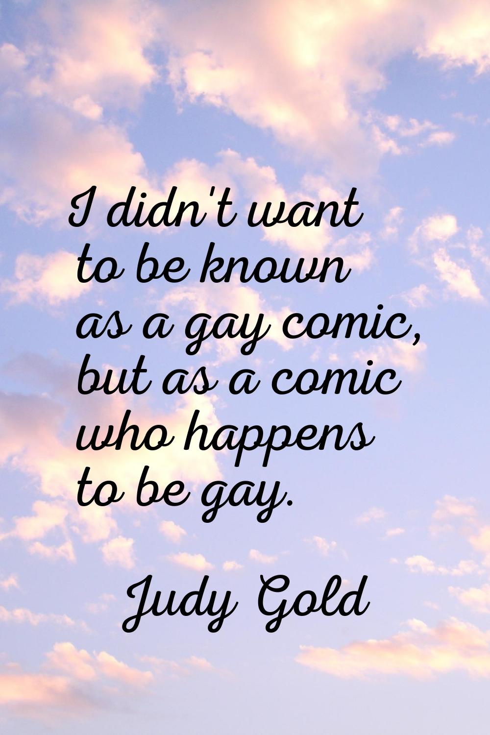 I didn't want to be known as a gay comic, but as a comic who happens to be gay.