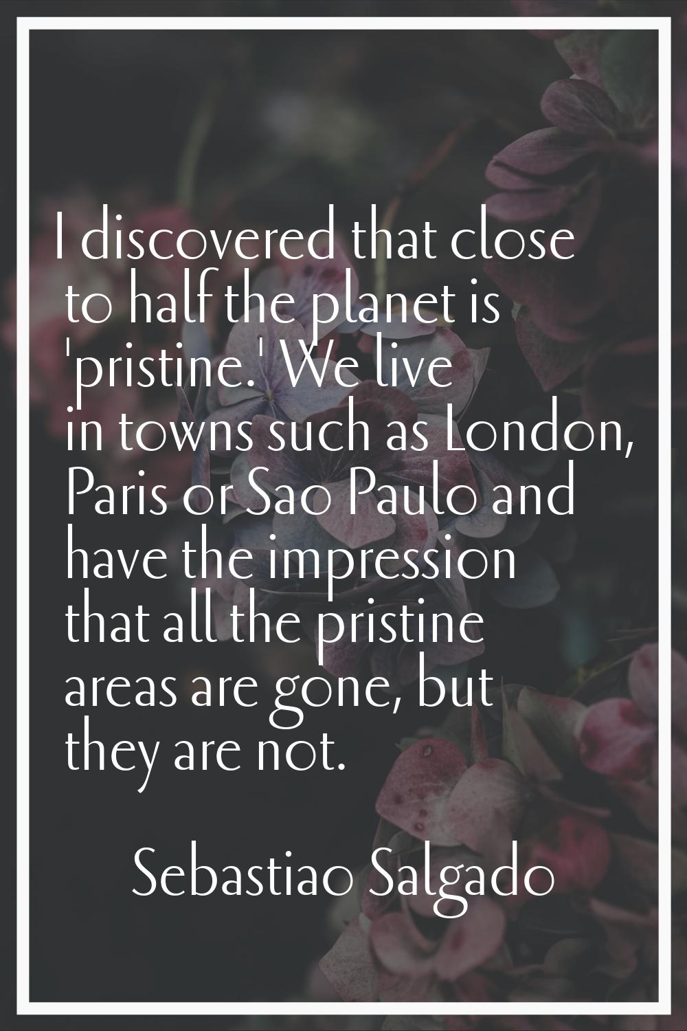 I discovered that close to half the planet is 'pristine.' We live in towns such as London, Paris or